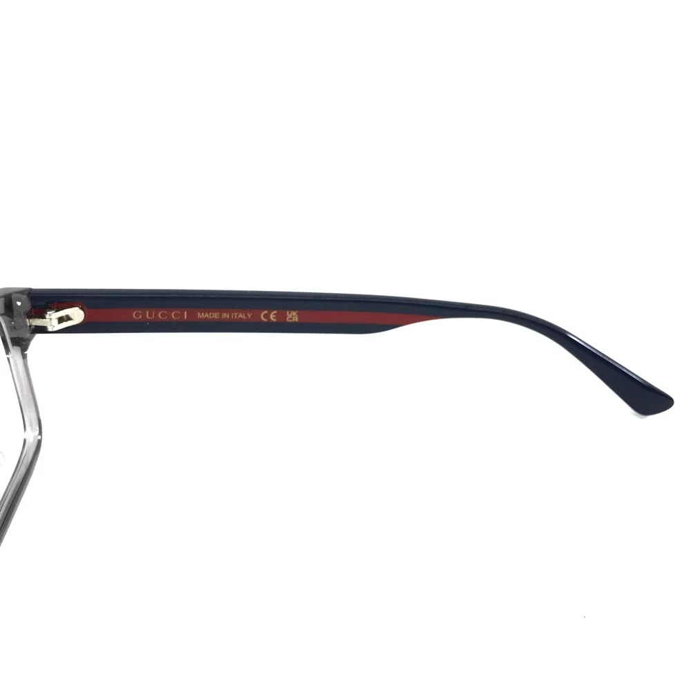 Gucci Eyeglasses Frames GG0752O 003 Gray Blue Red Rectangle Full Rim 56-16-150